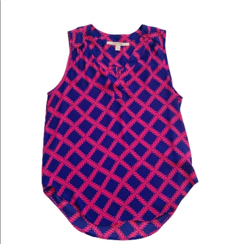 41 Hawthorn Navy and Hot Pink Sleeveless Geometric Print Blouse